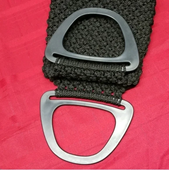 Vintage 70s Boho Handmade Macrame Crochet Purse D-Hoop Handles Lined w/ Pockets - Picture 4 of 12